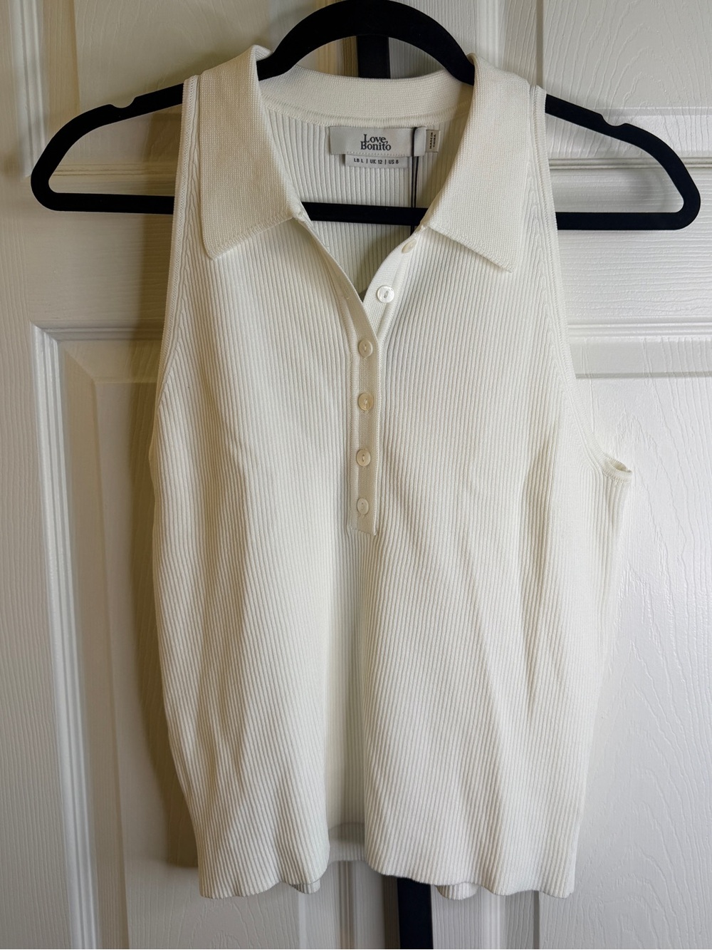 Love, Bonito Cream Ribbed Polo Tank, size Large, NWT